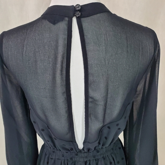 ModCloth Black Sheer Polka Dot Wednesday Adams Whimsy Goth Sweetheart Dress XS - Picture 7 of 11